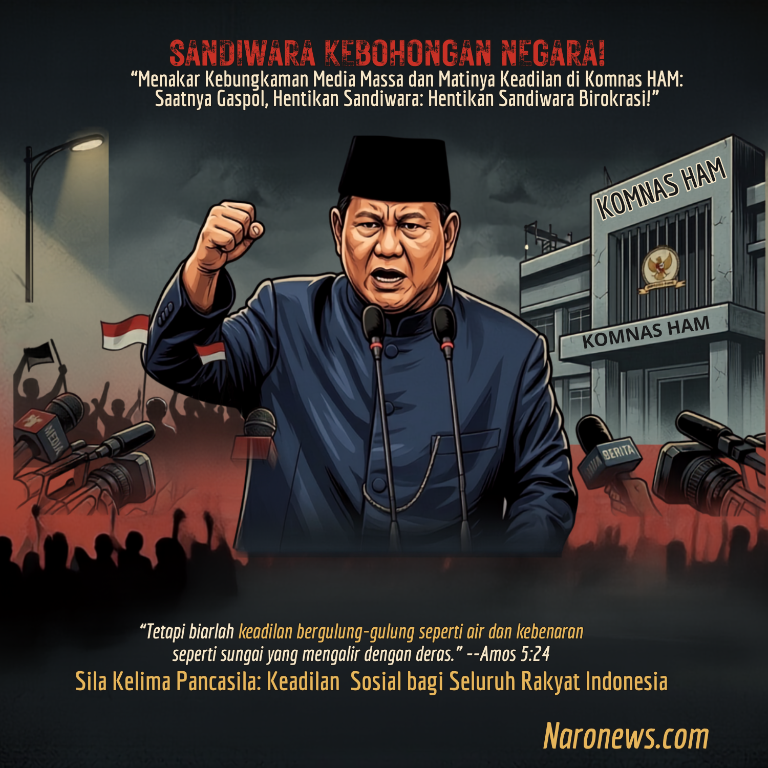 Gambar gedung pengadilan atau lambang timbangan keadilan dengan latar belakang hitam putih yang memberikan kesan dramatis dan menunjukkan krisis.